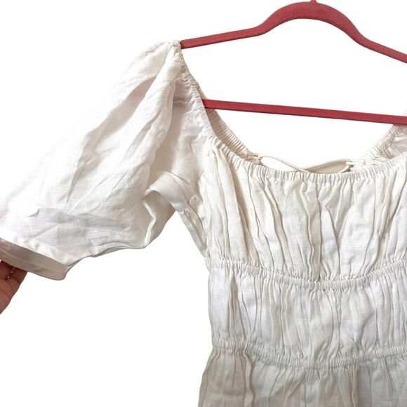 SUMMER AWAY Sydney Linen Puff Sleeve Poplin Mini Dress NWT Sz Small - Picture 4 of 7
